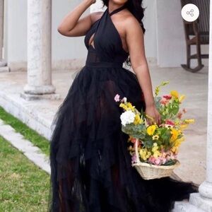 Elegant Black Halter Evening Gown